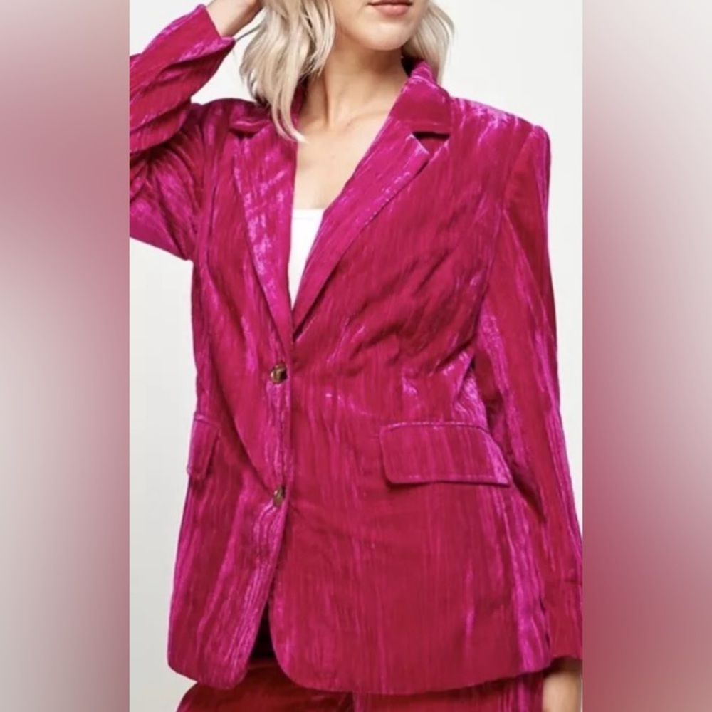 NWT Ellison Fuchsia Crushed Velvet Blazer - Picture 5 of 12